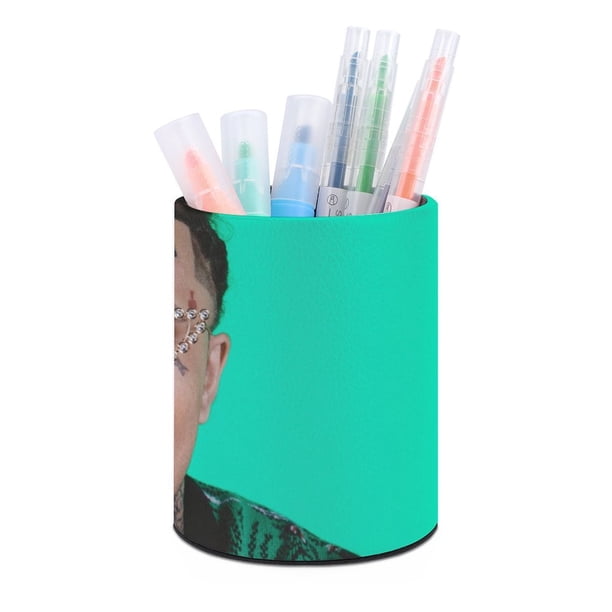 Lil Pump-theme Cylinder Pen Holder Pencil Organizer with Flannel Lining PVC Leather Material Cardboard Base for study work 10*8CM