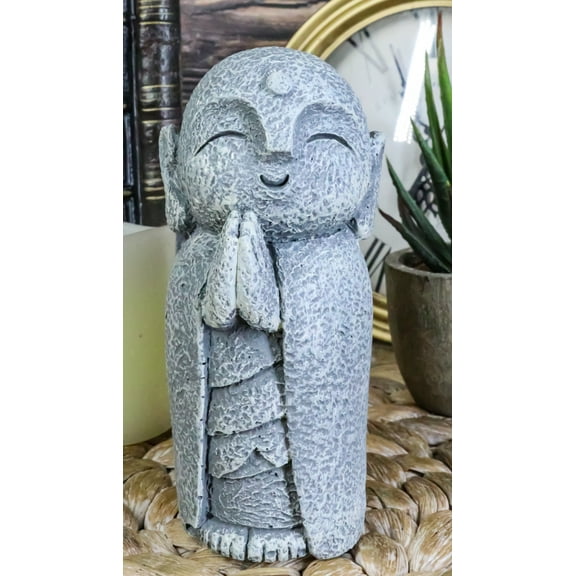 Japanese Buddha Happy Jizo Monk With Hands Clasped In Prayer Mini Statue 4.5"H