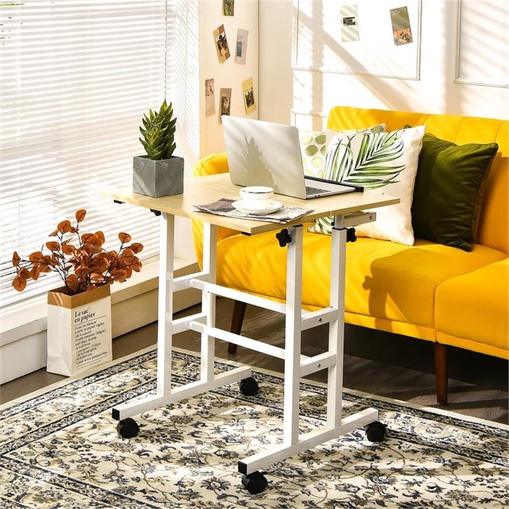 Pemberly Row MDF and Steel Adjustable Rolling Mobile Standing Desk in Natural
