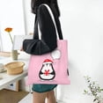 thumbnail image 6 of DouZhe Reusable Grocery Bags, Cartoon New Year Bird Pink Penguin Lightweight Polyester Canvas Cloth Tote Bag for Travle Gym Shopping School, 15" x 16", 6 of 7