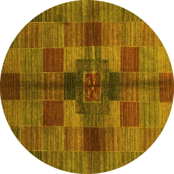 Ahgly Company Machine Washable Indoor Round Checkered Yellow Modern Area Rugs, 8' Round