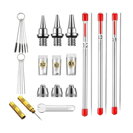 Yunhgft 13 Pieces 0.2mm 0.3mm 0.5mm Airbrush Nozzle Kits Fittings Replacement Parts with