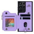 thumbnail image 5 of Compatible with Samsung Galaxy S23 Ultra PU Leather Clasp Flip Zipper Purse Case, with Shoulder Strap Lanyard for Women Credit Card Holder Cell Accessories Phone Cover for Samsung S23 Ultra, Purple, 5 of 9