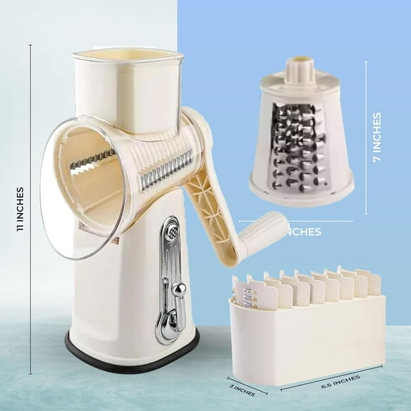 Premium 5 in 1 Cheese Grater Hand Crank -  Stainless Steel Rotary Grater for Home & Professional Use