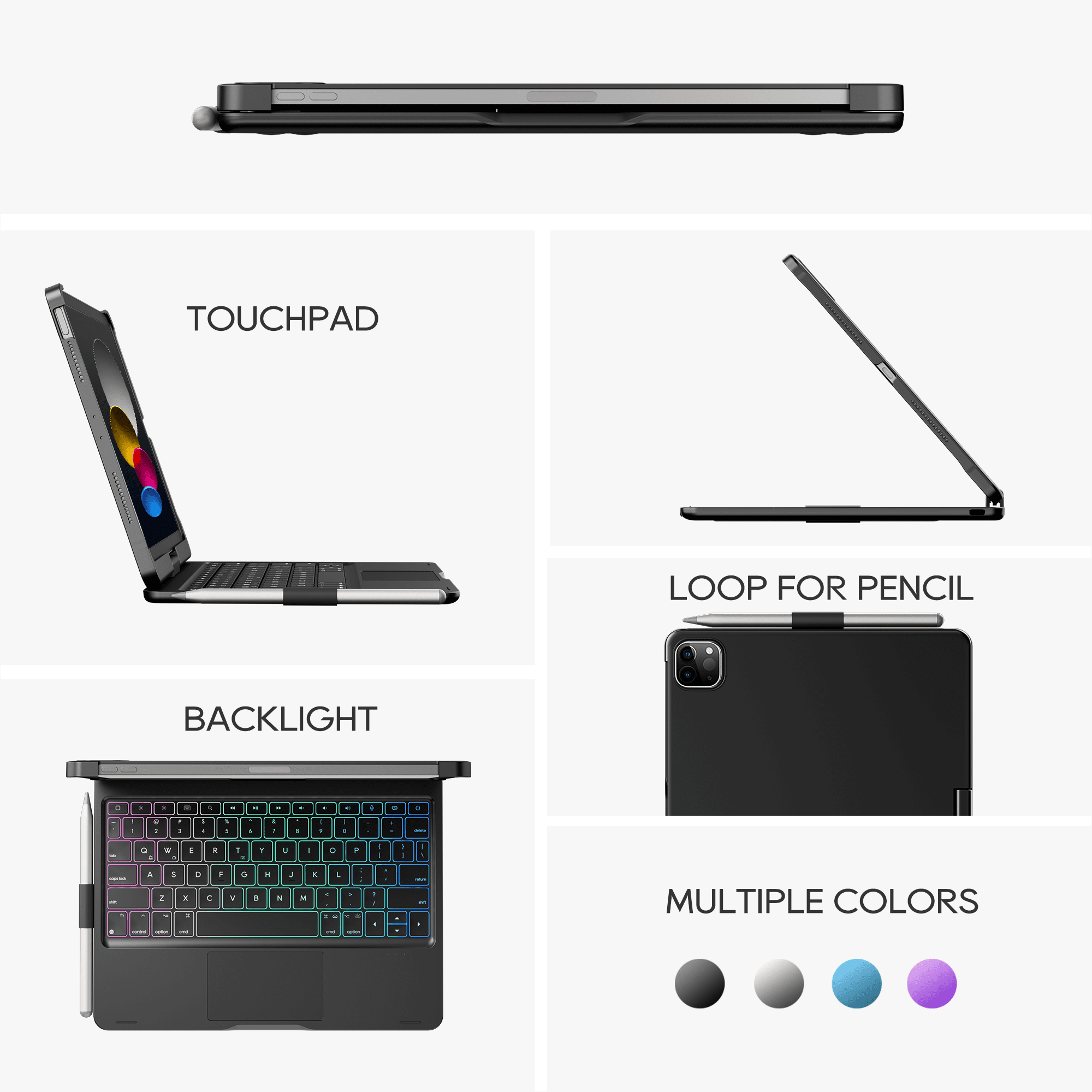 edaiser Swivel Keyboard Case Compatible with Apple 2025 iPad 11th (A16) Gen & iPad 10th Gen 10.9-inch, Rotatable Cover with Pencil Holder, Multi-Touch Trackpad, 7 Color RGB Backlit, Black