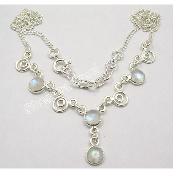 SilverStarJewel 925 Sterling Silver Blue Flash Rainbow Moonstone Urban Style Necklace Bestseller