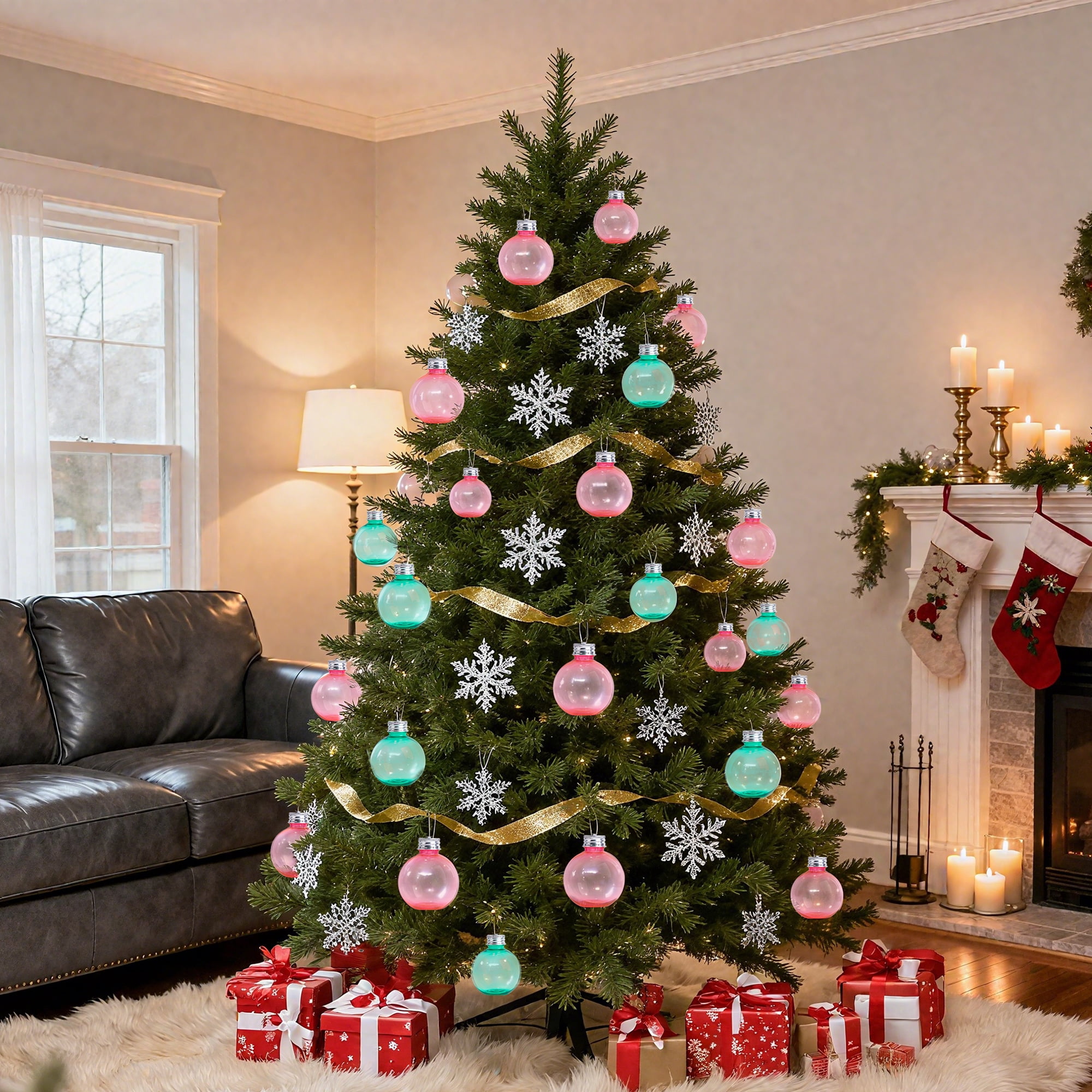 12 Pack Fillable Christmas Ornament Balls for Drinks, 5 oz Plastic Bulb Ornaments for Tree Hanging Decor, Holiday Gifts and Stocking Stuffers