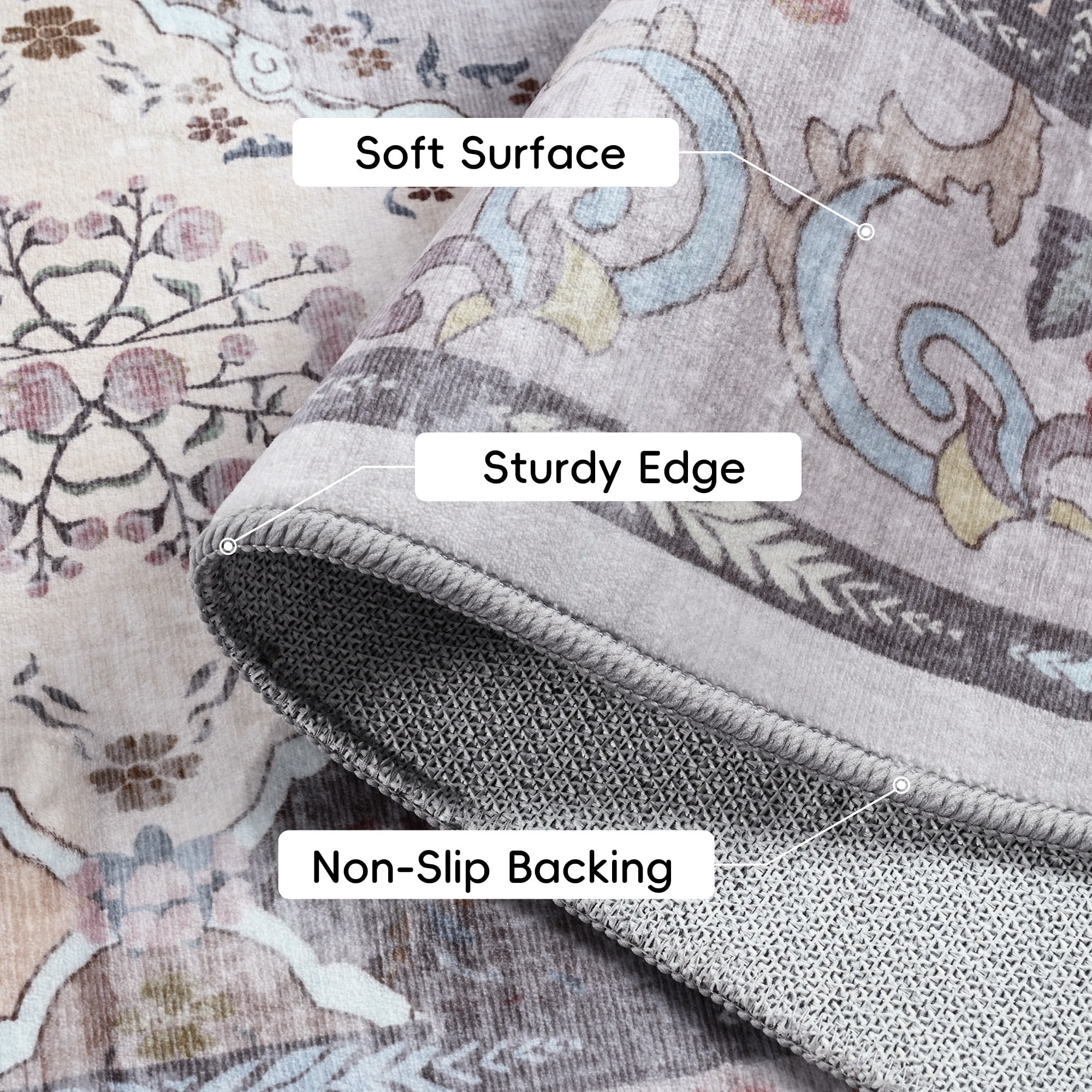Wondo Moroccan Vintage Trellis Area Rug - Machine Washable Non-Slip Low-Profile 5x8 Floor Carpet for Living Room, Bedroom, Dining Room, Office & Nursery, Gray