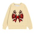thumbnail image 3 of Chemises de Noël Garçons Filles à Carreaux Nœud Papillon Chandails en Molleton Graphiques Col Rond Manches Longues (9-10 Ans, Kaki), 3 of 4
