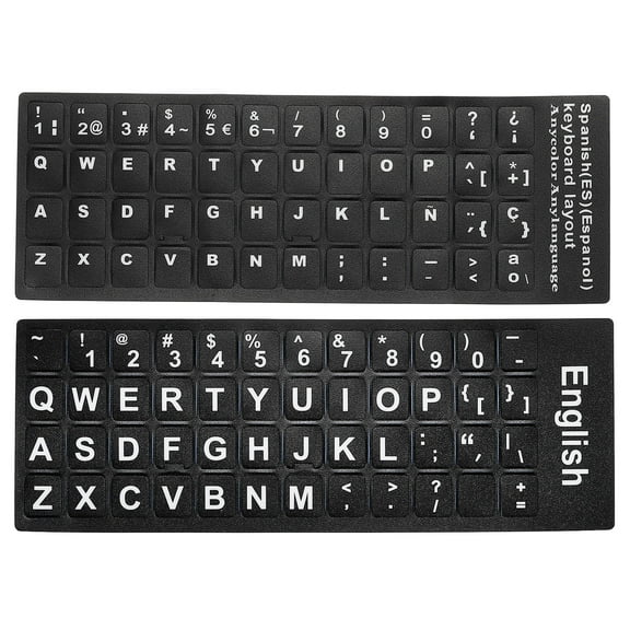 Uxcell English & Spanish Keyboard Stickers Universal Keyboard Cover Frosted, Black Background White Lettering 2 Pack