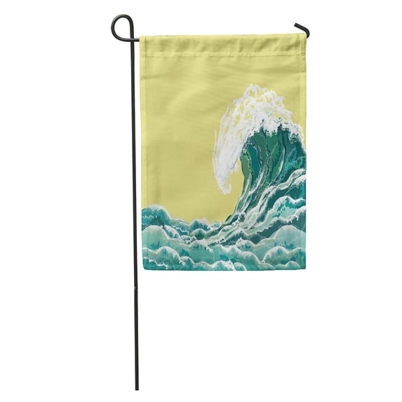 KDAGR Blue Sea Wave Realistic in Oriental Vintage Ukiyo E Yellow Garden Flag Decorative Flag House Banner 28x40 inch