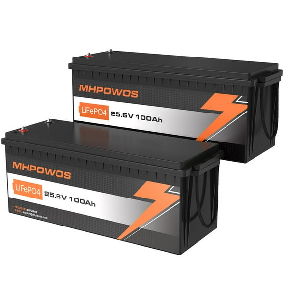 MHPOWOS 2 Pack 24V 100Ah LiFePO4 Lithium Battery, Built-in 100A BMS 15000  Deep Cycle Grade A Cell Lithium Battery for Fish Finder, Power Wheels, Trolling Motor, Marine, Solar System