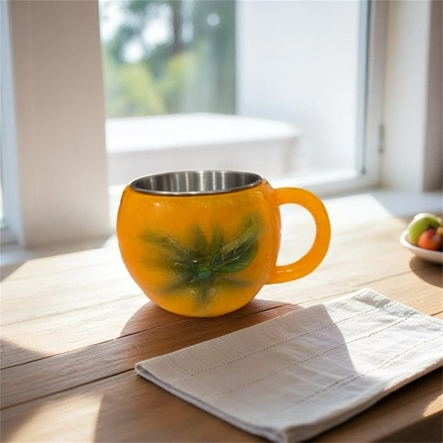 BKER Tasses à Fruits en Résine avec Doublures en Acier Inoxydable, une Série de Tasses à Café en Forme de Fruits Mignons