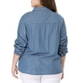 thumbnail image 4 of Agnes Orinda Women's Plus Size Long Sleeve Point Collar Denim Casual Shirt 1X Blue, 4 of 9
