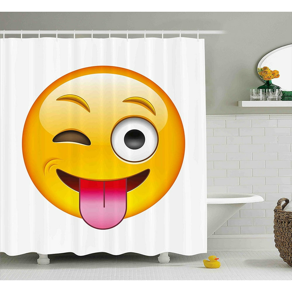 Emoji Shower Curtain by , Cartoon like Technologic Smiley Flirty Sarcastic Happy Face with