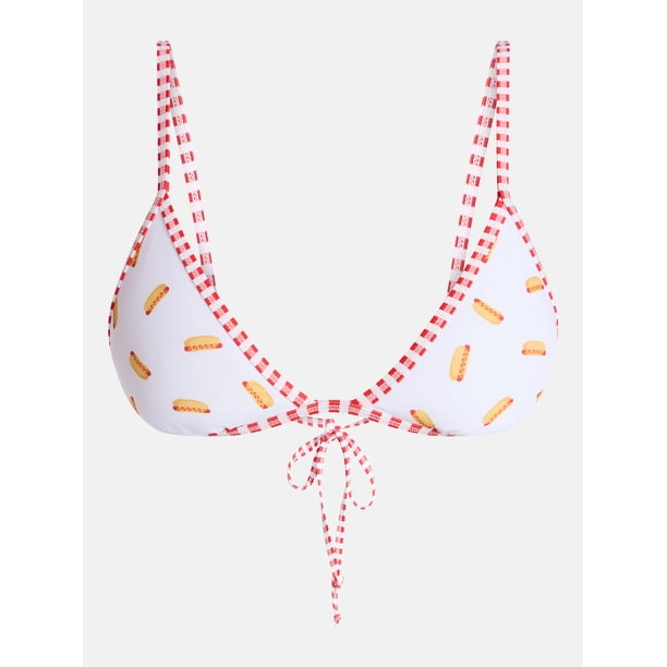 No Boundaries Hot Dog Reversible Bikini Top, Women's XXS-XXL