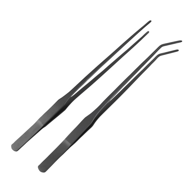 Pinzas rectas y torcidas de acero inoxidable de 2 piezas Pinzas para plantas acuáticas Alargar las pinzas Herramientas para plantas de acuarios (negro)