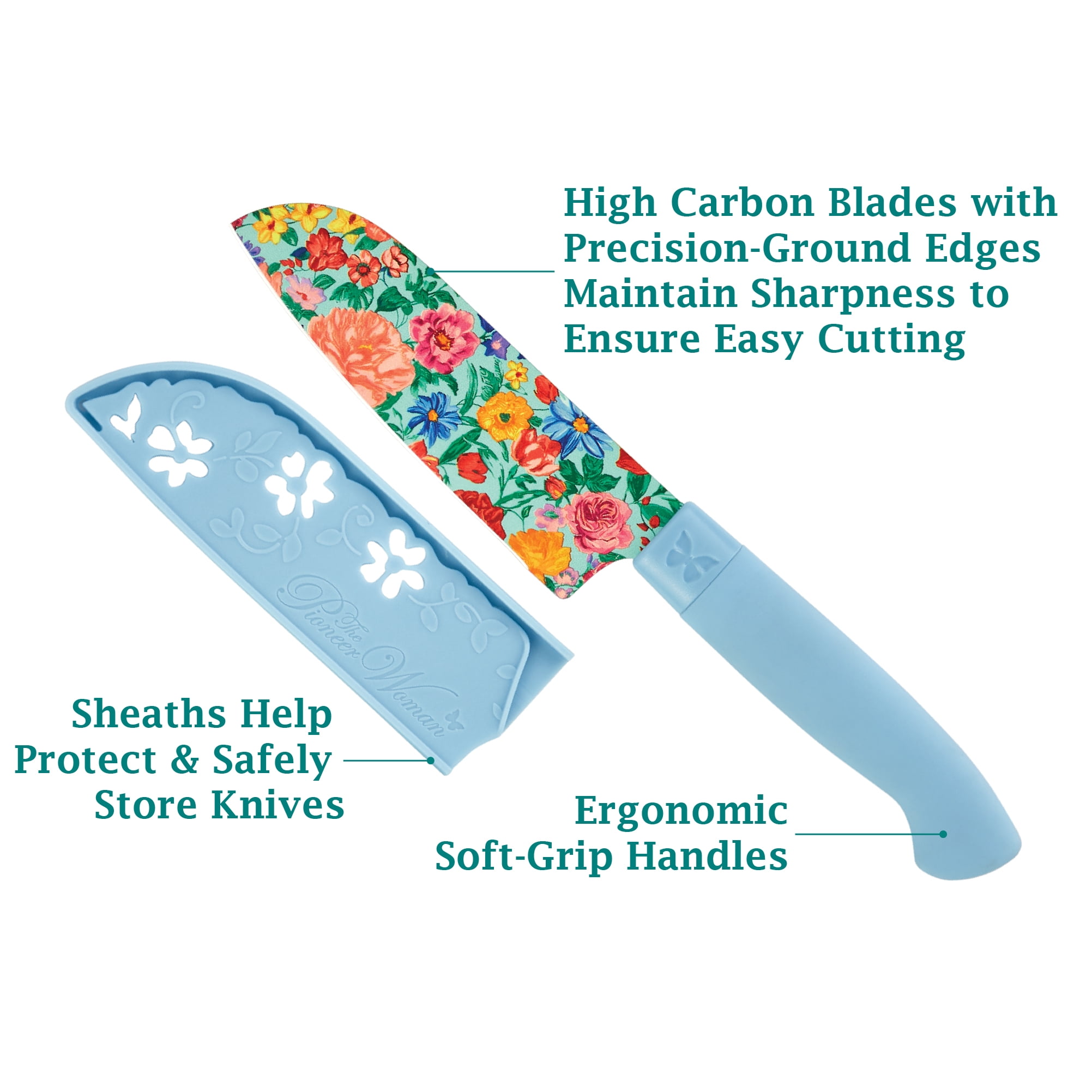 The Pioneer Woman Brilliant Blooms 4-Piece Stainless Steel Utility Knife Set