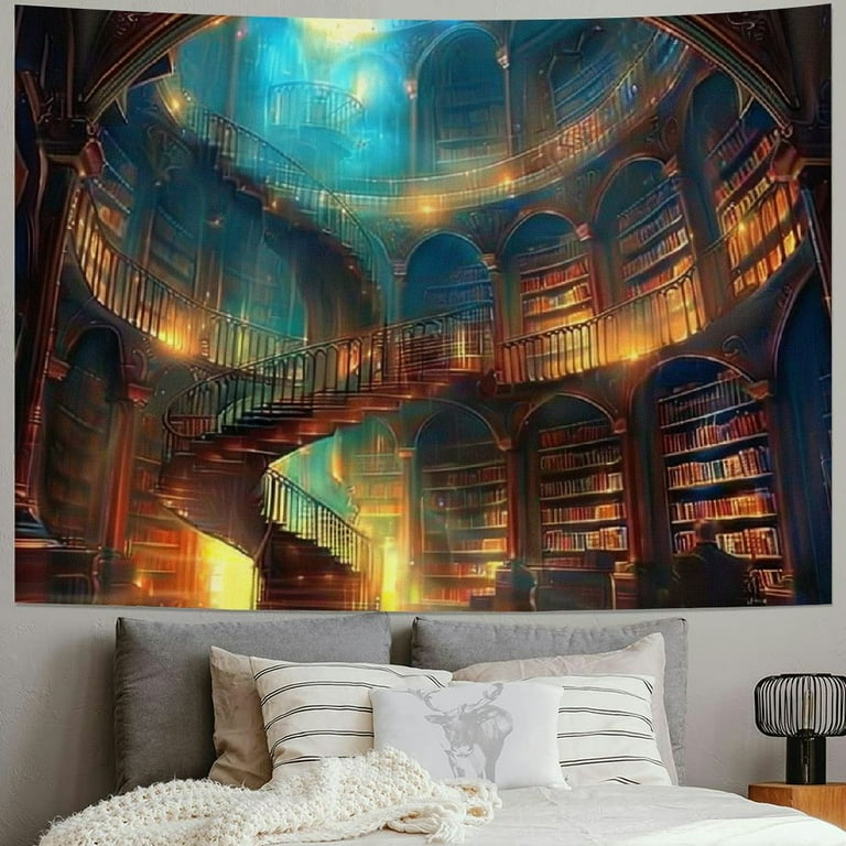 Gothic Bookshelf Tapestry Goth Medieval Tapestry Vintage Library Tapestry Wall Hanging Dark Academia Room Decor Tapestry Books Backdrop for Bedroom College Dorm Walmart