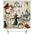 thumbnail image 2 of 4PCS Cute Ghost Halloween Shower Curtain Set, Waterproof Fabric Black Shower Curtain, Non-Slip Bath Mat Bathroom Rugs, Funny Cartoon Spooky Orange Pumpkin Teen Girls Boys Kids Bathroom Decor, 2 of 7