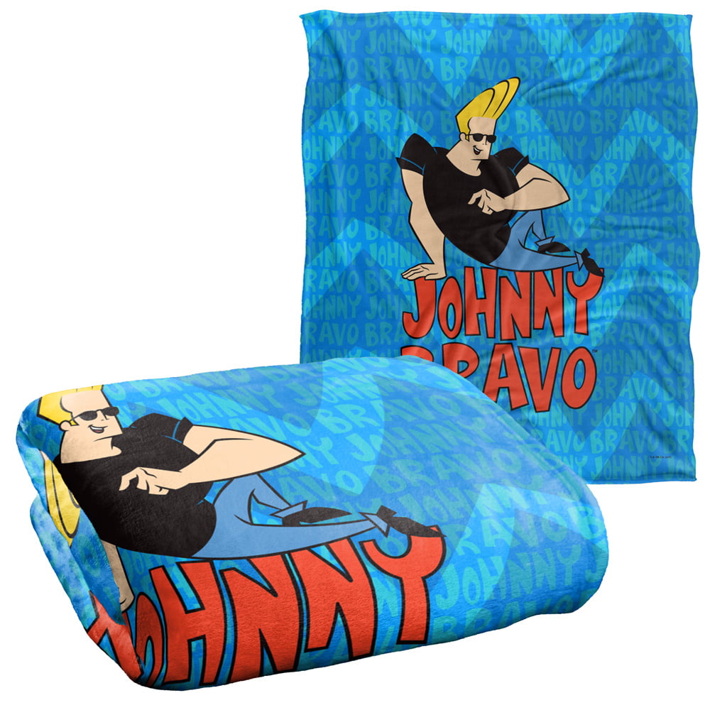 Johnny Bravo Logo Repeat Cartoon Network Fleece Throw Blanket 36x58 