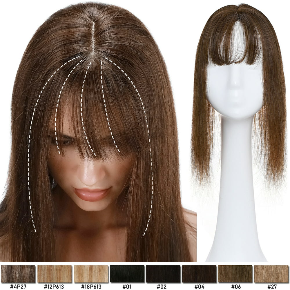 Sego Clip In Topper For Women With Bangs 120 Density Remy Human Hair Silk Base Top Hairpieces 
