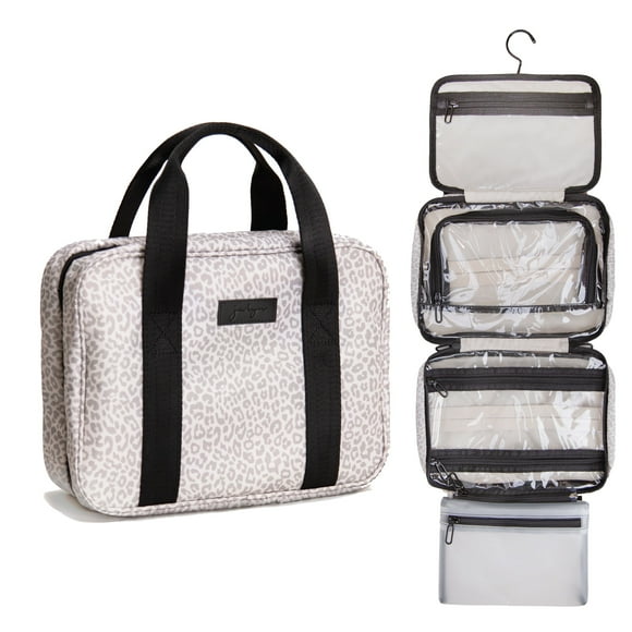 Jadyn Hanging Toiletry Bag, Expandable Toiletry Organizer for Women, Water Resistant Large Travel Cosmetic Bag for Full Size Makeup, Toiletries, Lotion, Shampoo, Accessories (Navy Floral)