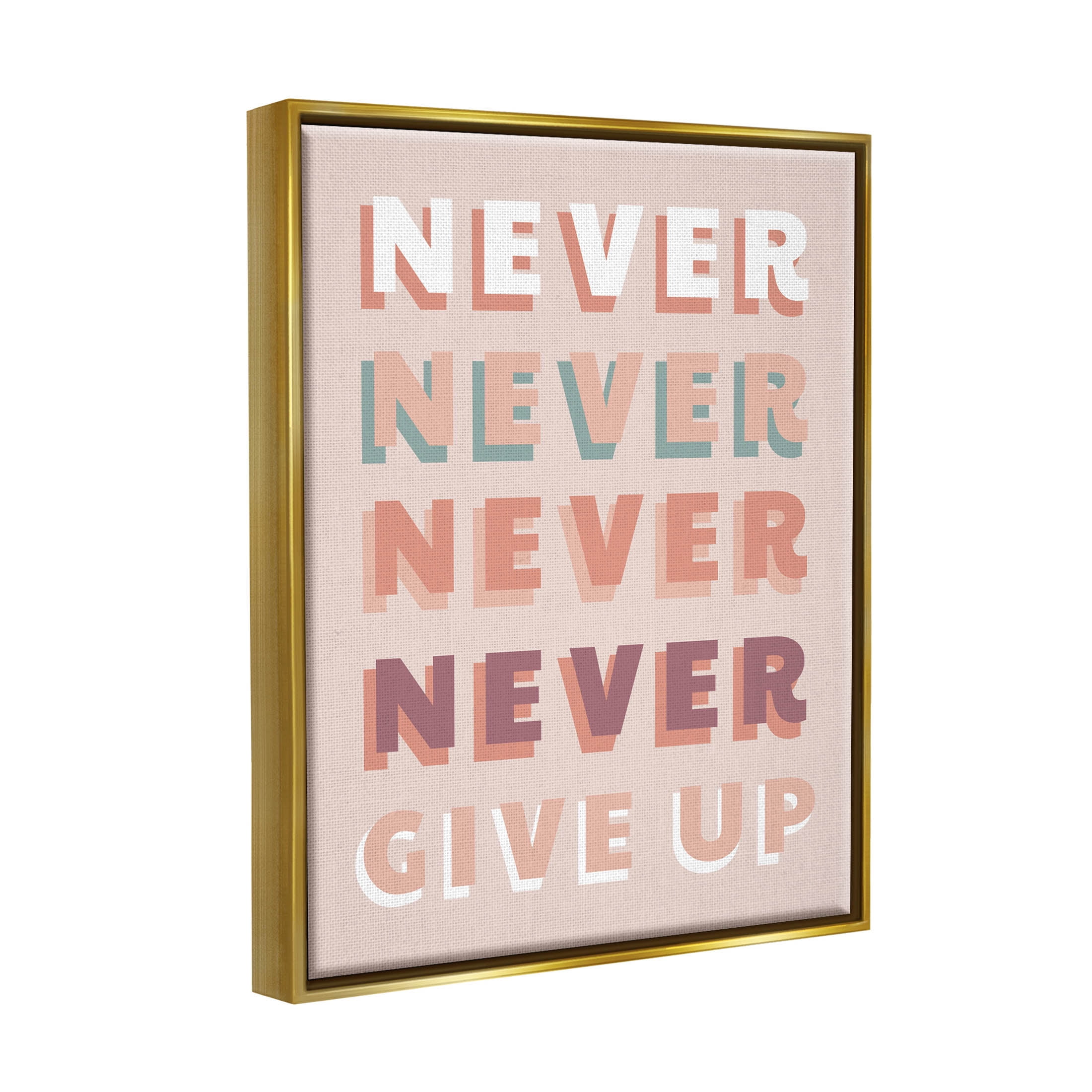 Never Give Up Retro Words Inspirational Graphic Art Metallic Gold Framed Art Print Wall Art