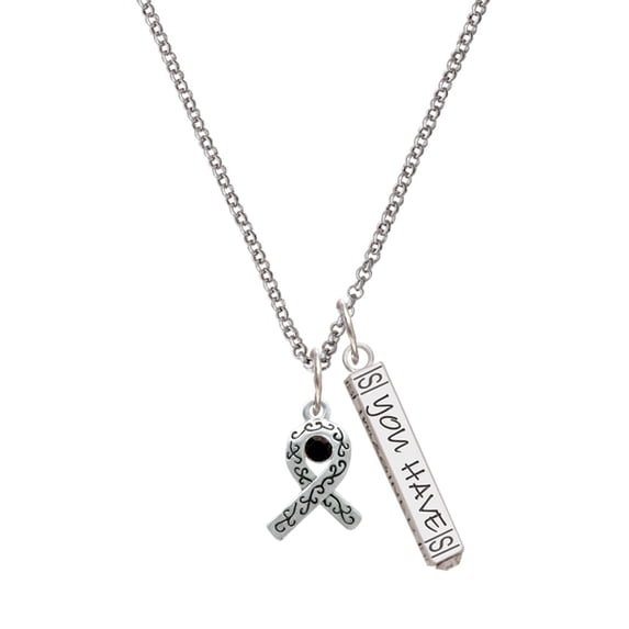 Delight Jewelry Silvertone Scroll Ribbon with Black Crystal Silvertone Live the Life You Have Imagined Bar Charm Necklace, 23"