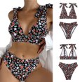 thumbnail image 2 of CELIEAN Women's Retro Floral Split Sexy Bikini With Pad Swimsuit Black L, 2 of 2