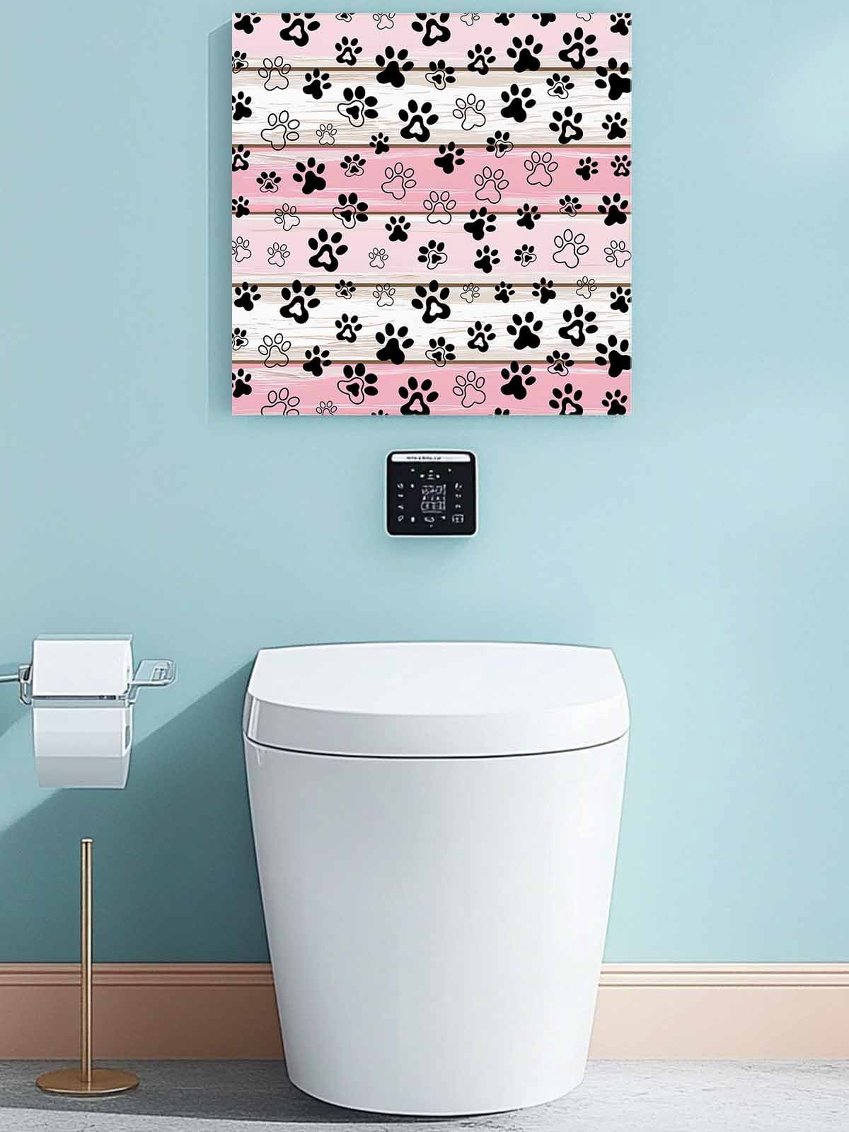 Dog Paw Canvas Wall Art, Pink Wood Grain Farmhouse Vintage Board Framed Wall Decor Modern Artwork Prints Painting for Living Room, Bedroom, Kitchen & Cafe Decor 16x16 Inch