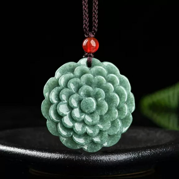 HOOUN Natural Grade A Jade Jadeite Men Women Lucky Beauty Peony Flower Pendant Gift