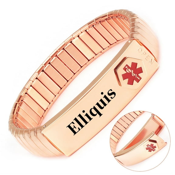 Wollet Stainless Steel Medical Alert Bracelet for WoMen, 7 Inch, Rose Gold, Engraved Elliquis