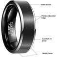 thumbnail image 3 of Vakki 8mm Mens Black Matte Finish Tungsten Carbide Rings Wedding Band Polished Beveled Edge Comfort Fit Size 6-14, 3 of 5