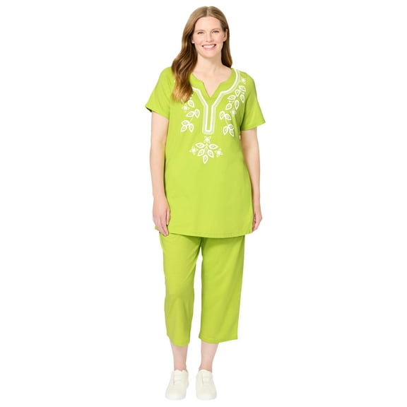 Woman Within Plus Size Printed Tunic And Capri Set