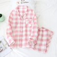 thumbnail image 1 of De moda a cuadros 100% gasa de algodón amantes conjuntos de pijamas de los hombres de las mujeres de Primavera de manga larga informal japonés pijamas Homewear, 1 of 4