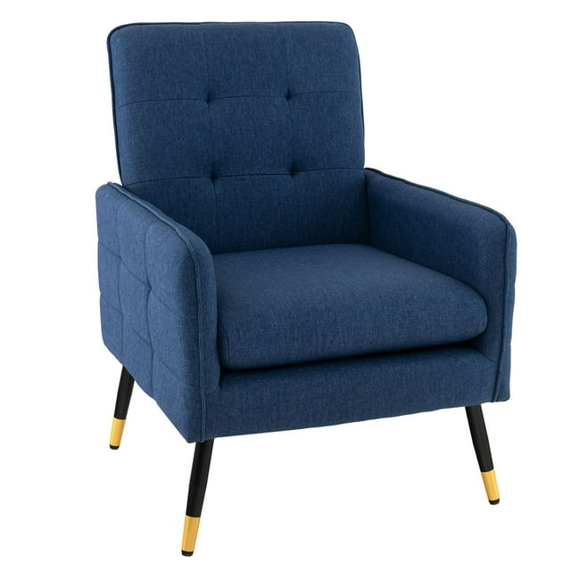 Costway Linen Fabric Accent Chair Modern Single Sofa Chair with Solid Metal Legs Blue