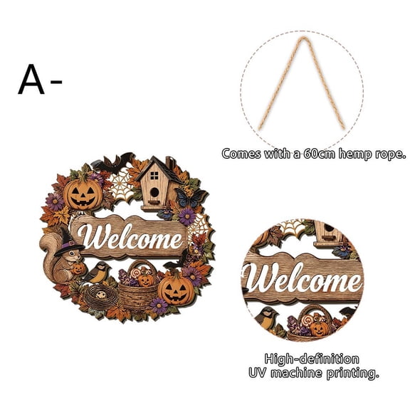 sruoe Halloween Wooden Welcome Hanging Sign, Halloween Layered Wooden Door Plaque, Halloween Decor for Front Door, Porch, Courtyard Wall