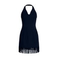 thumbnail image 5 of VBVC Women's Faux Suede Halter Neck Mini Dress , Ladies' V-Neck Fringe Hem Western Dress , Festival Party Bodycon Dresses For Women,Navy,S-2XL, 5 of 9