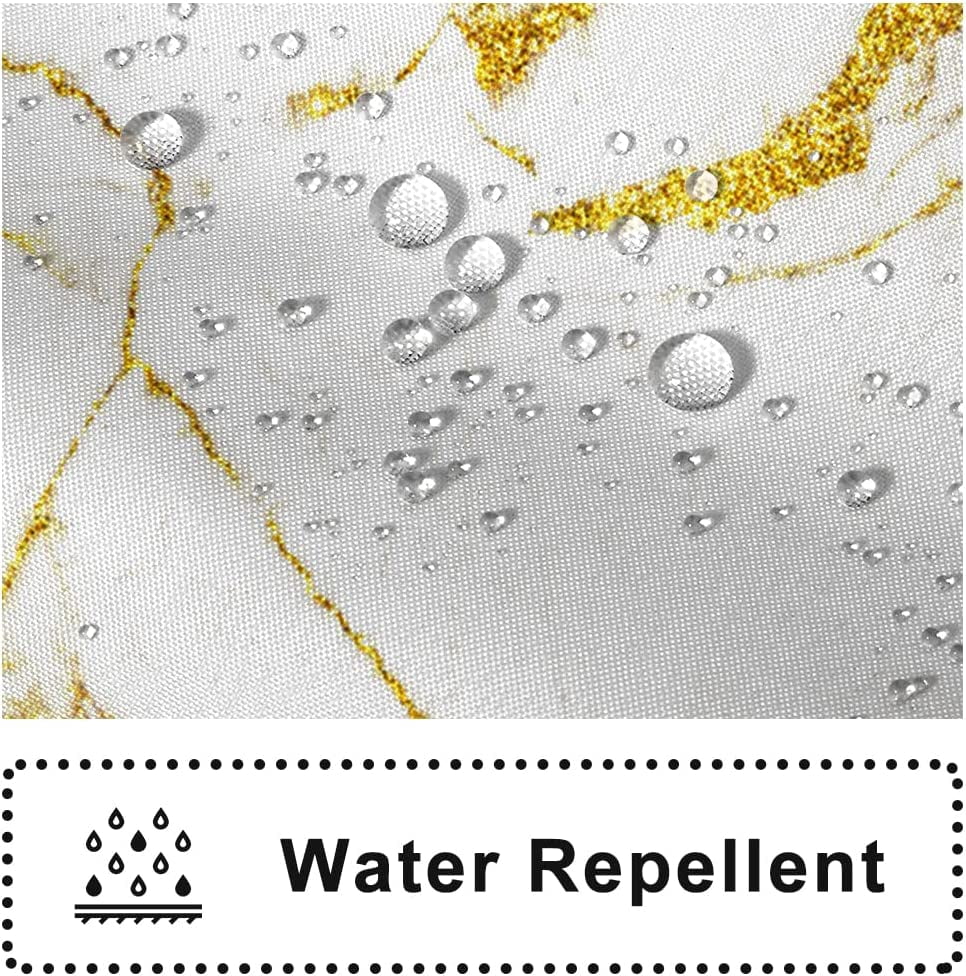 Marble Shower Curtain, Abstract Modern White and Gold Marble Shower Curtain Set for Bathroom Ink Texture Waterproof Polyester Fabric Bathroom Decor with Hooks, 72x72 Inch
