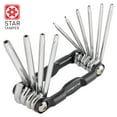 thumbnail image 3 of CARBYNE 10 Piece Folding Tamper Star Wrench Set, T-6 to T-30 Star/Torx Sizes, S2 Steel, Drilled Chamfered Security Tips, Durable Chrome Finish, Corrosion Resistant Aluminum Body, 3 of 6