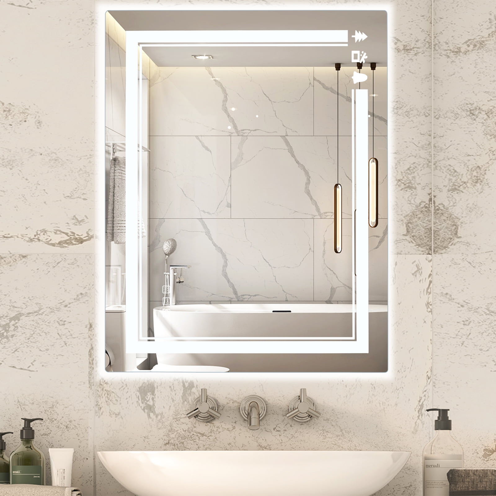 SamyoHome 32 x 24 Inch LED Bathroom Mirror with Lights, Wall Mounted