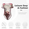 thumbnail image 4 of Saiise Motif Vache Blanche Fleurie Grenouillère à Manches Courtes pour Femmes Col Rond Pyjama Justaucorps Extensible avec Fermeture à Pression-Petit, 4 of 7
