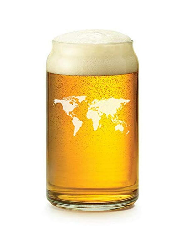 16 oz Beer Can Glass World Map