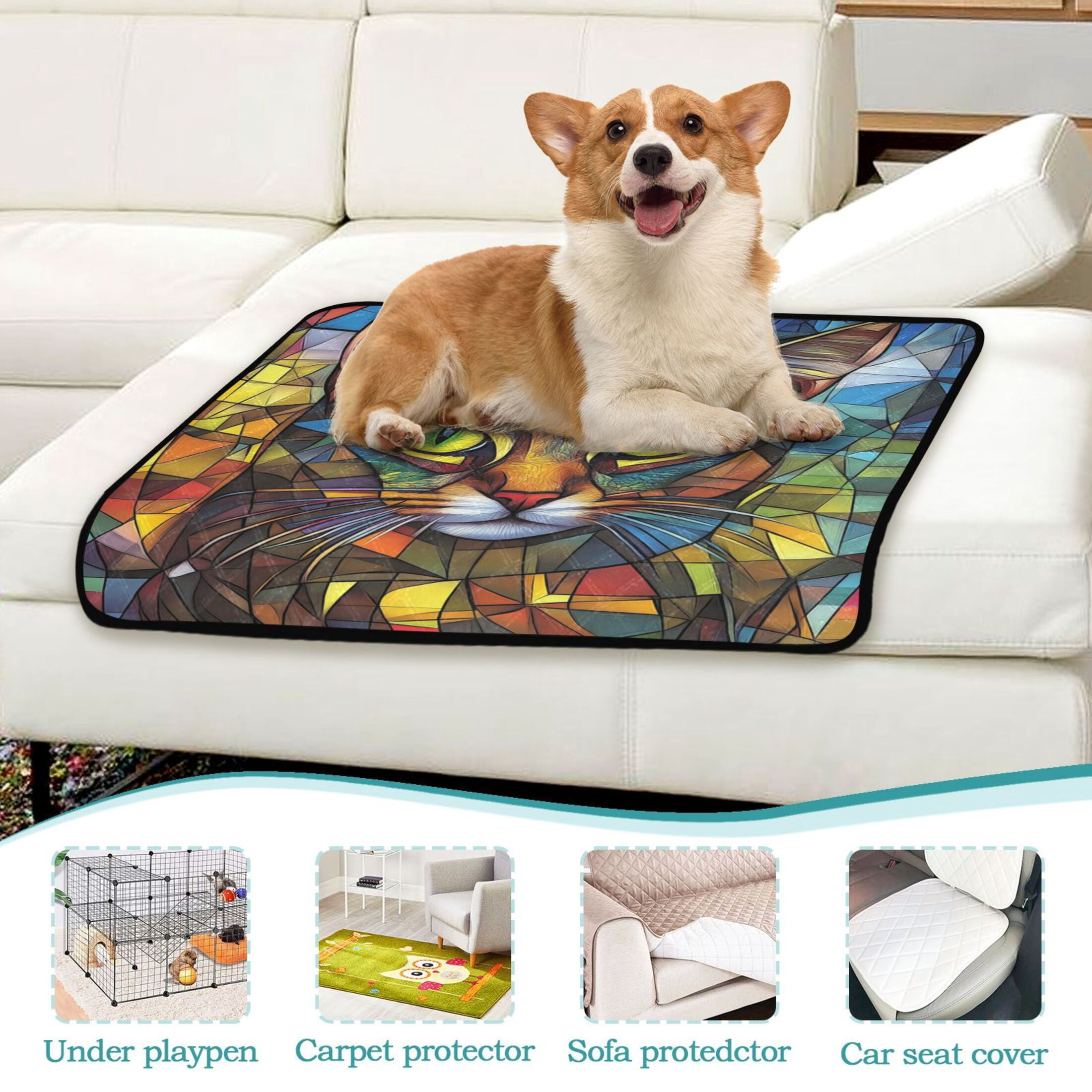Qxltty Stained Glass Civet Cat Cat litter Pads Pet Set of 3 Diaper Mats Center Anti-leakage Layer Absorbent Soft and Comfortable