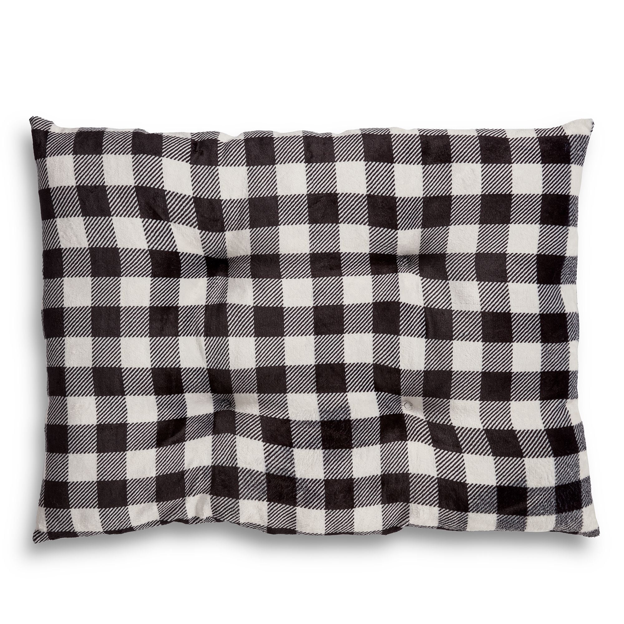Vibrant Life Tufted Pillow Pet Bed, Medium, Black Buffalo Plaid, 27" x 36"