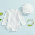 thumbnail image 2 of UAYOTSE Toddler Girl Solid Swimsuit Baby Long Sleeve Rash Guard Bathing Suit Girl Hollow Out Swimwear with Sun Hat,Sizes 18-24 Months, 2 of 6