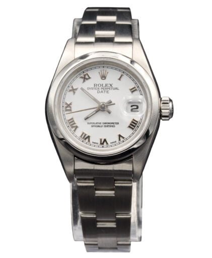 Pre-Owned Ladies Rolex Stainless Steel Date Watch White Roman Dial 79160