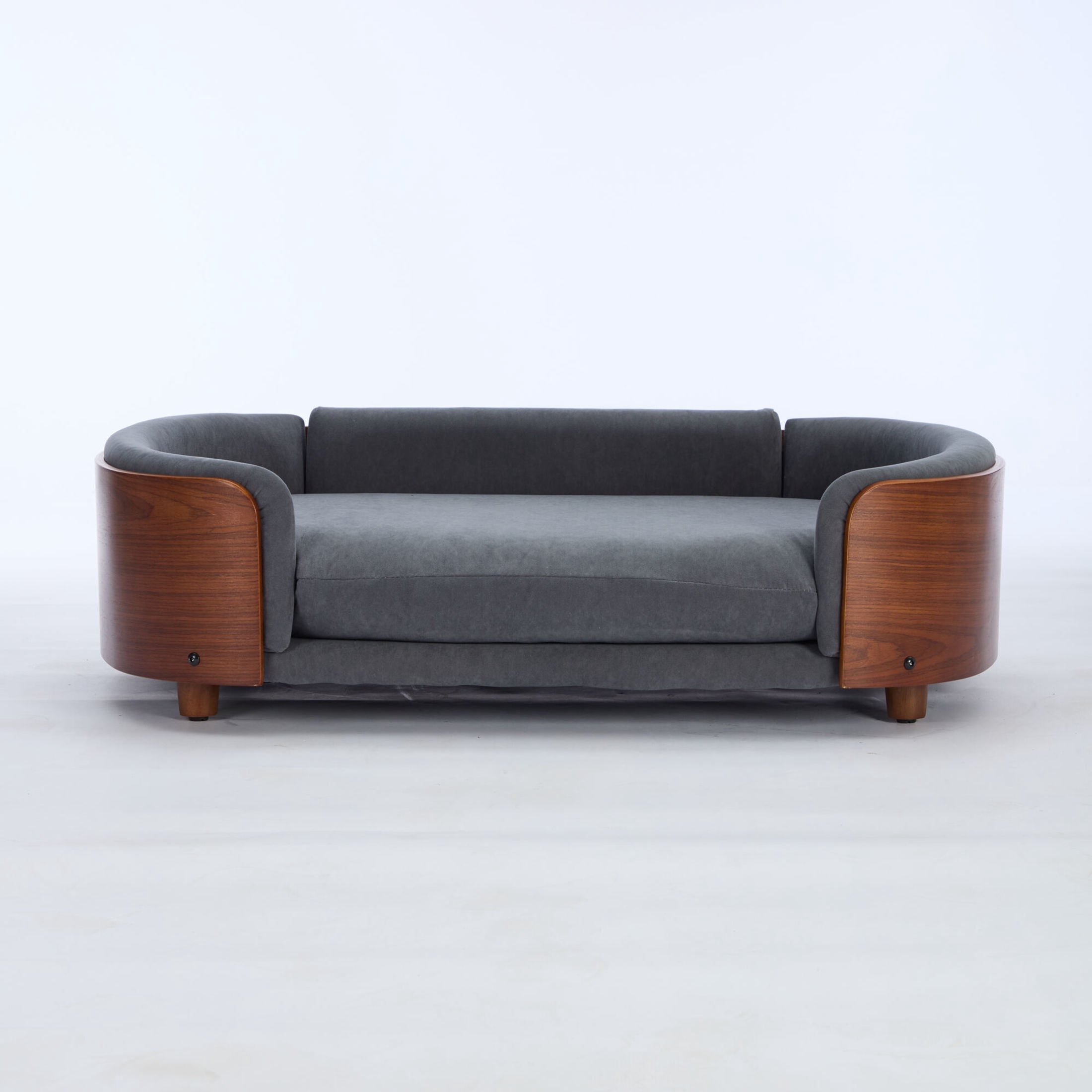 Noble House Scandinavian Elevated Large Dog Bed, Pet Sofa with Solid Wood Frame, Dark Gray and Walnut
