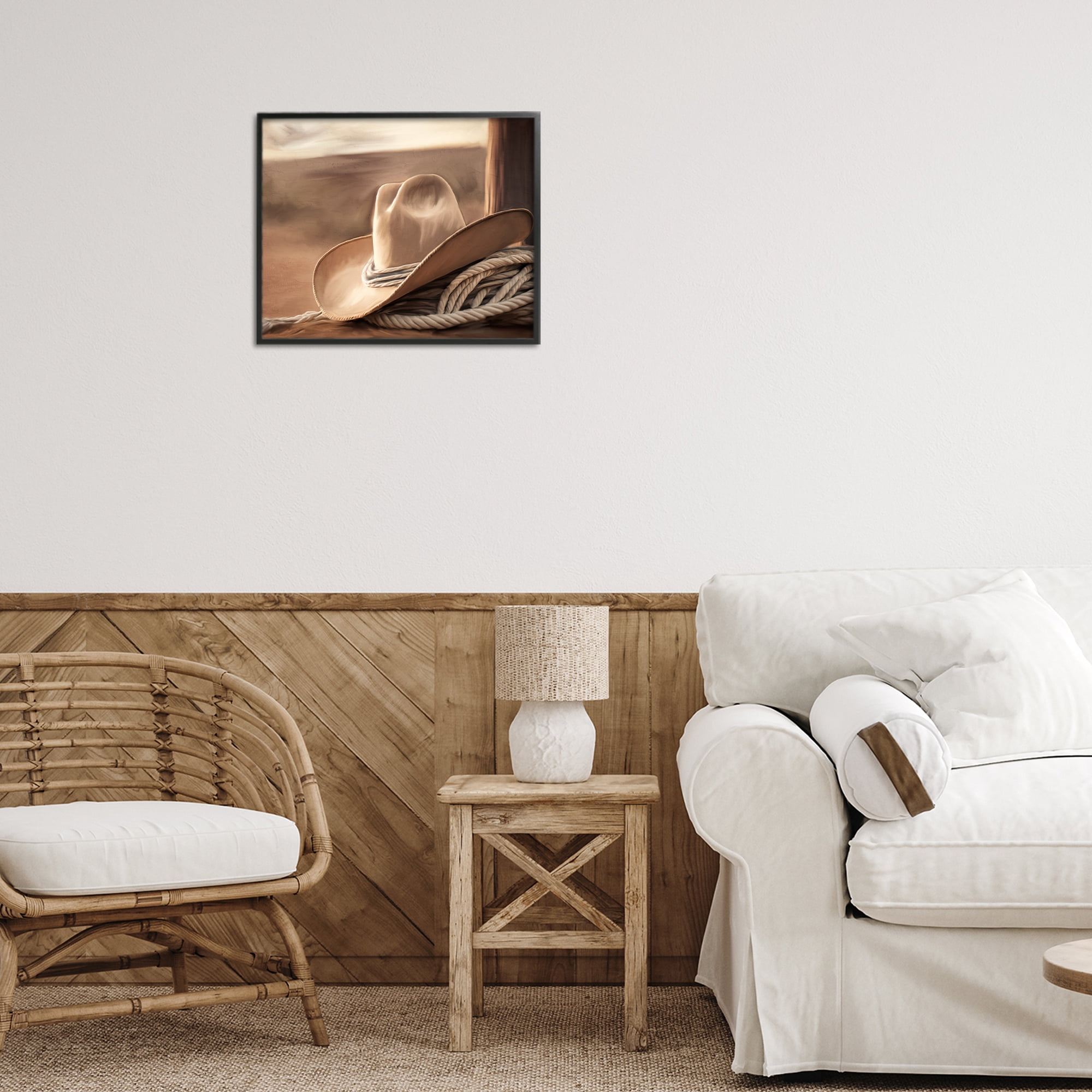 Stupell Industries White Cowboy Hat Black Framed Giclee Art, design by Kim Allen